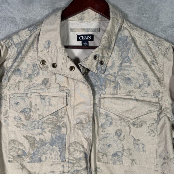 Chaps Jackets & Blazers - Chaps Jacket Womens M Beige Floral Cotton Military Utility Twill Zip Coat Field